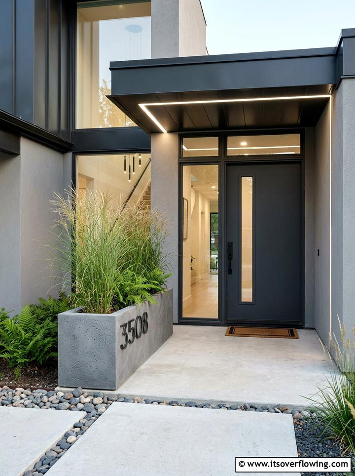 Concrete house number planter - 25 front porch ideas with house numbers