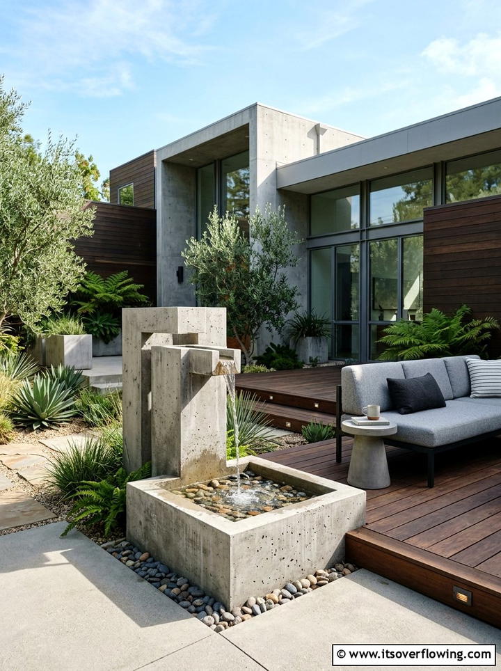 Concrete minimalist fountain - 25 garden decor ideas with tabletop fountains