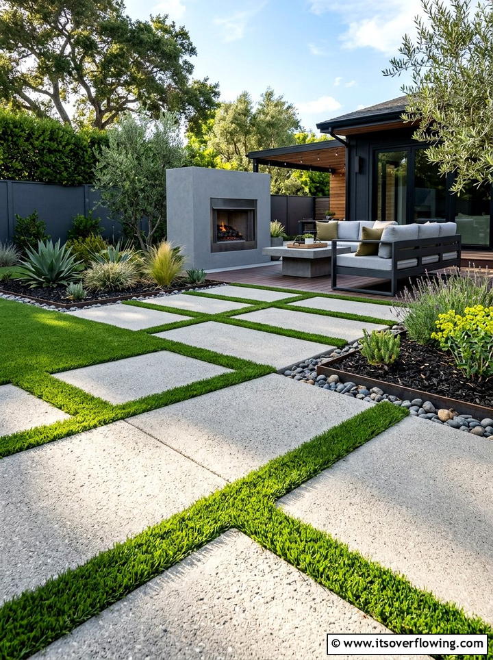 Concrete pavers and turf - 25 backyard ideas with artificial turf
