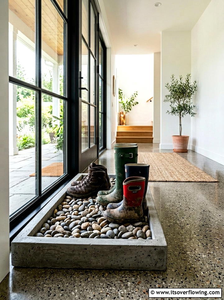 Concrete porch boot tray - 25 front porch ideas with shoe storage