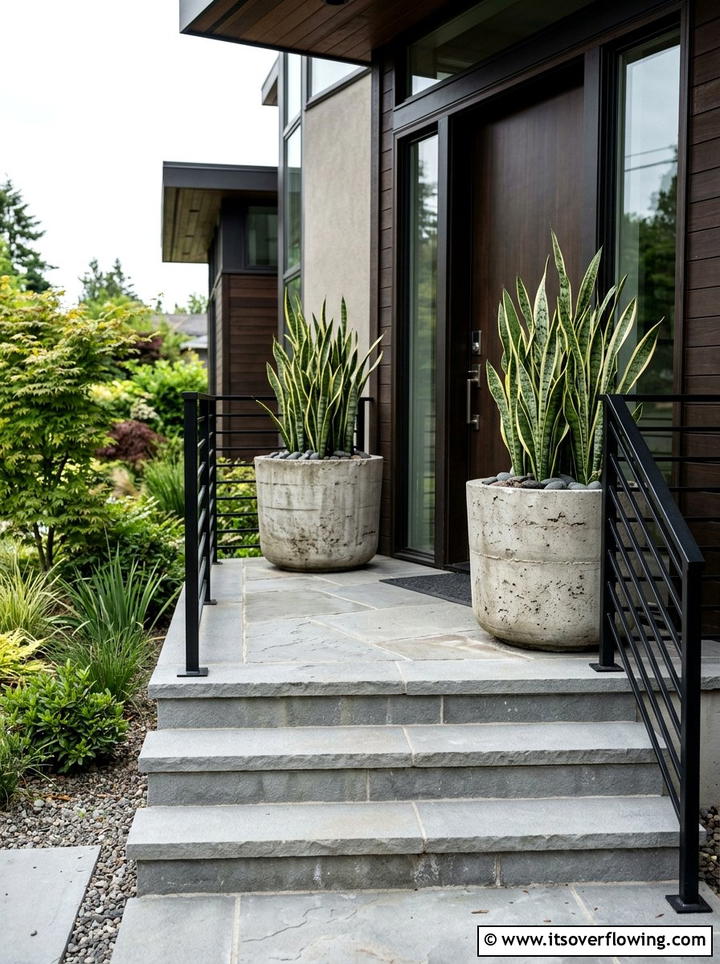 Concrete porch pots - 25 front porch ideas with tall planters