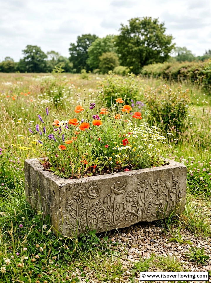 Concrete sink wildflower container - 25 upcycled garden ideas with old sinks