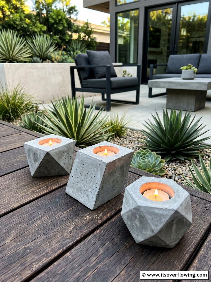 Concrete tea light holders for modern patio - 25 garden decor ideas with tea lights