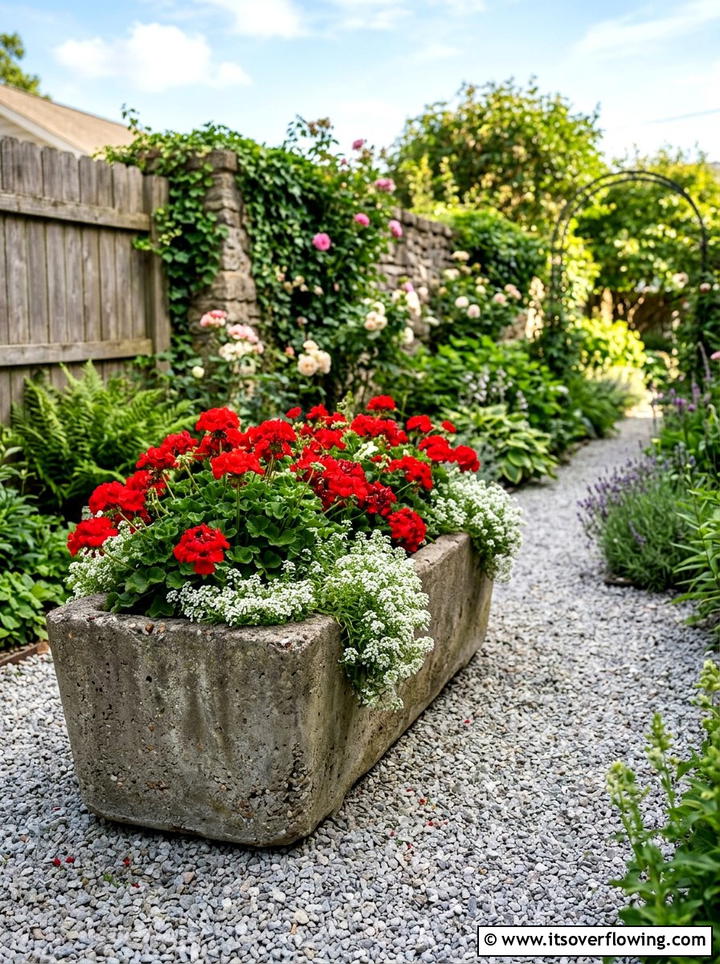 Concrete trough planter for flowers - 25 garden ideas with concrete planters