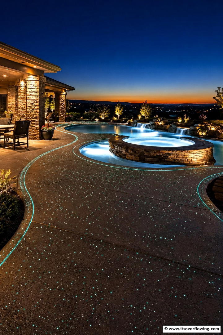 Concrete with Glow in the Dark Accents - 20 Stylish Concrete Pool Deck Ideas for Your Backyard