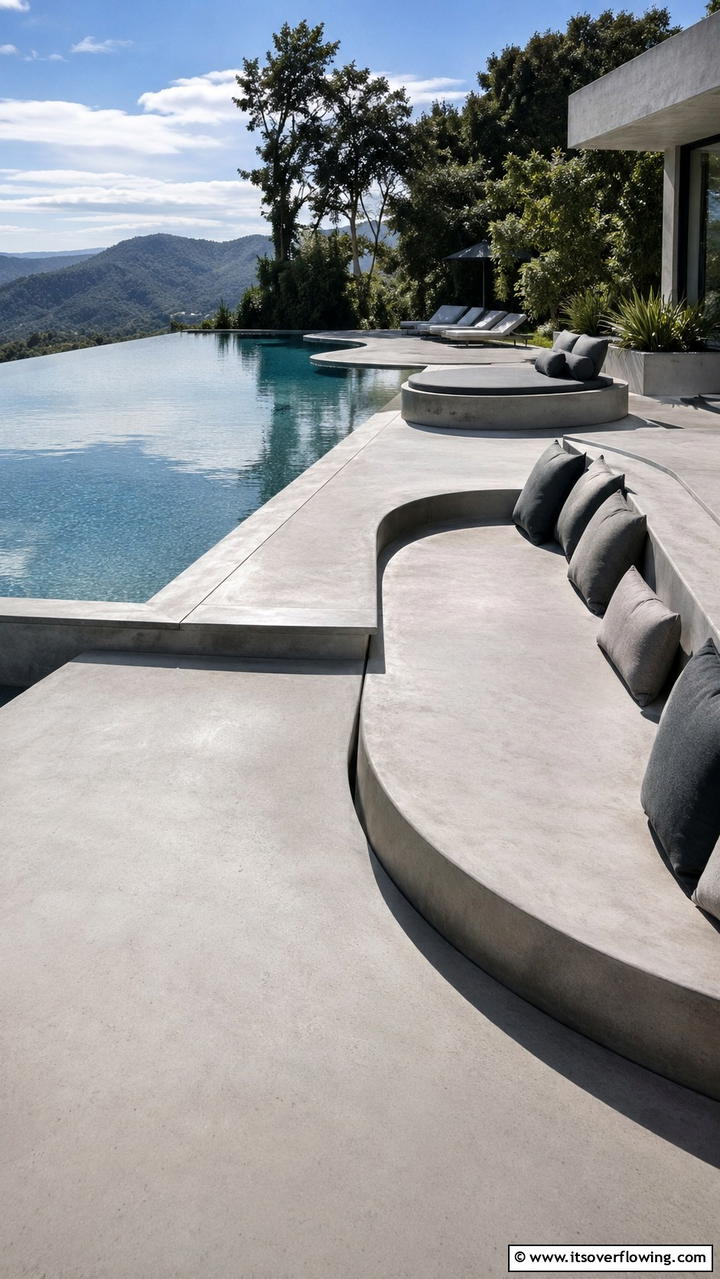 Concrete with Integrated Seating - 20 Stylish Concrete Pool Deck Ideas for Your Backyard