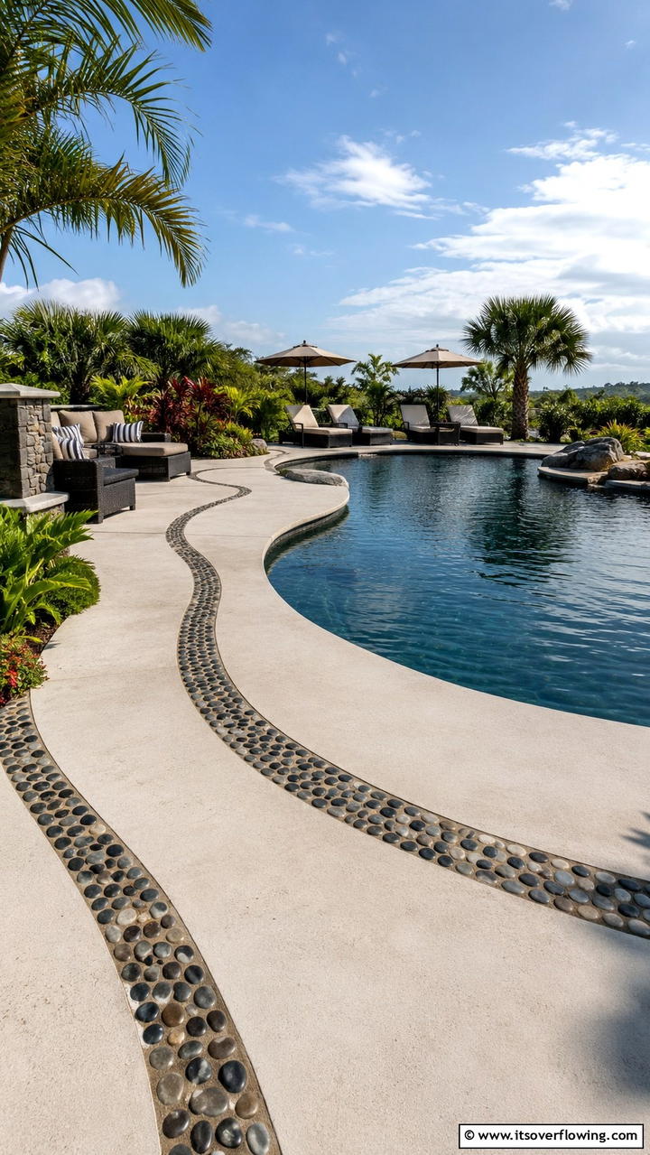 Concrete with Pebble Inlays - 20 Stylish Concrete Pool Deck Ideas for Your Backyard