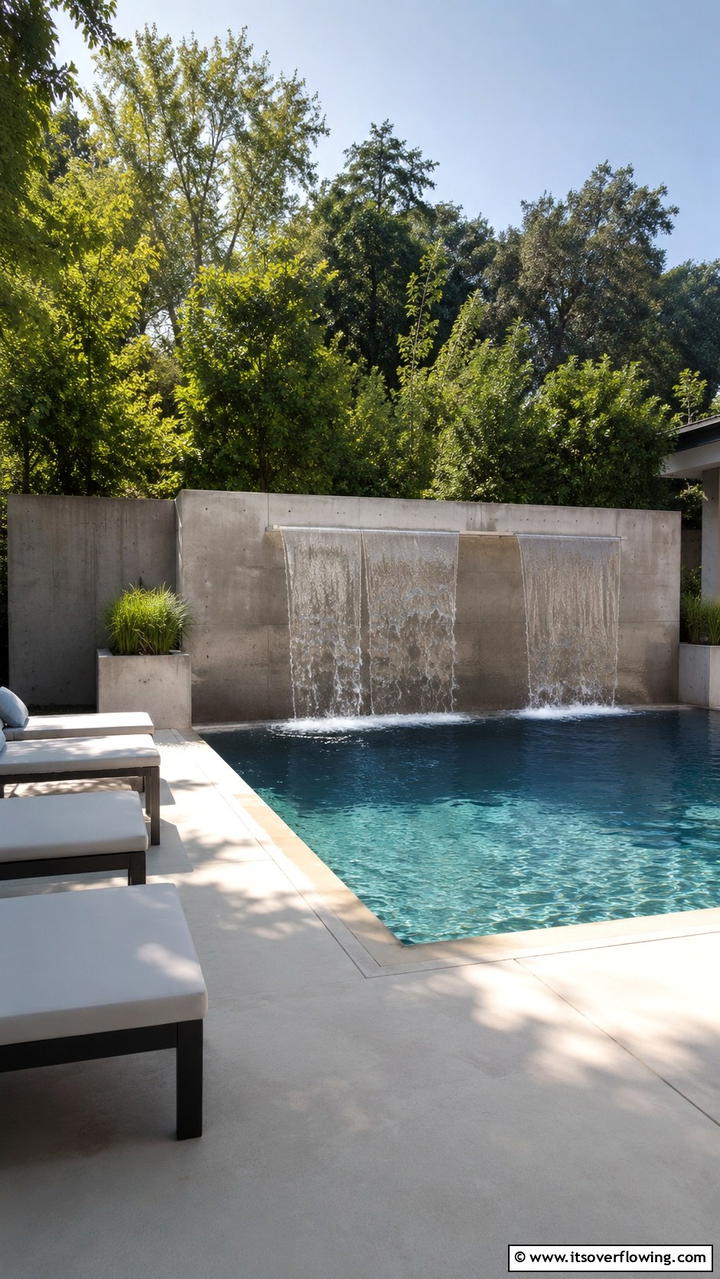 Concrete with Water Features - 20 Stylish Concrete Pool Deck Ideas for Your Backyard