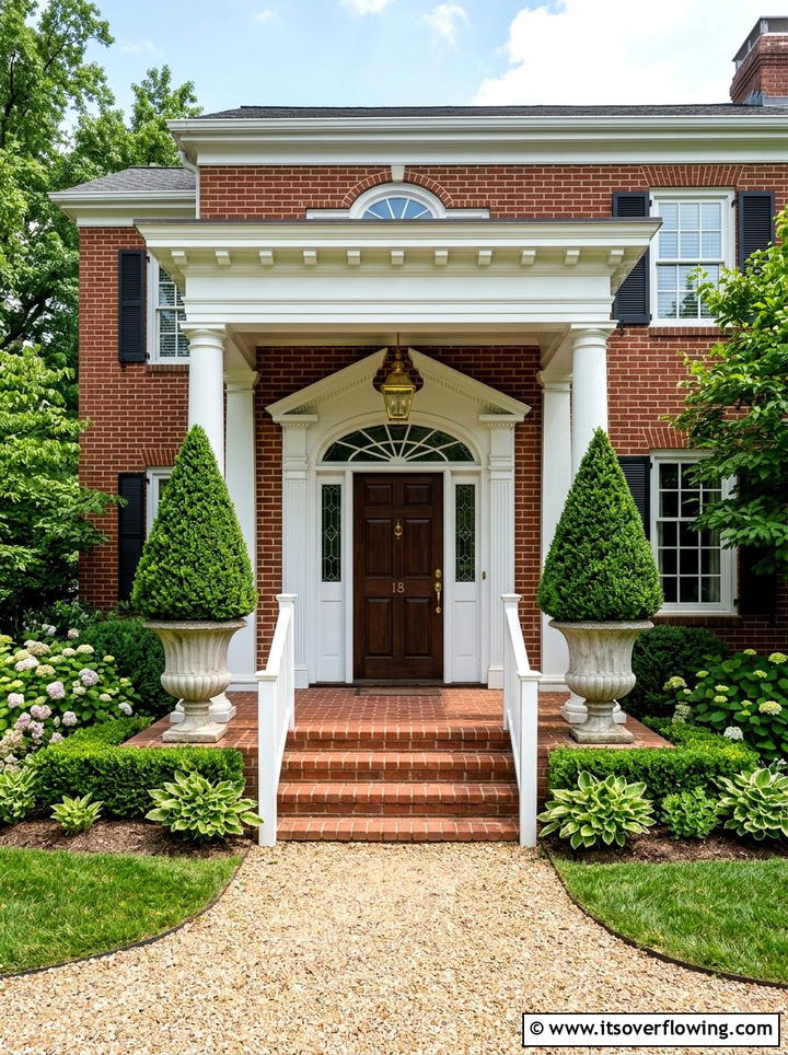 Cone shaped topiaries for front entrance - 25 front porch decor ideas with topiaries