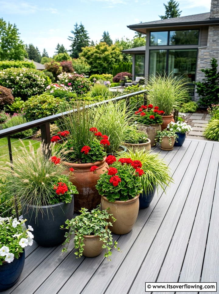 Container Garden Deck - 25 backyard decorating ideas with floral displays