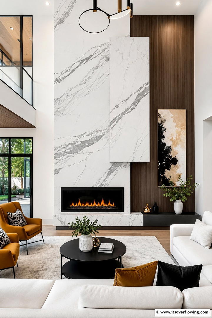 Contemporary Asymmetrical Marble - 25 Elegant Marble Fireplace Ideas for a Luxurious Look