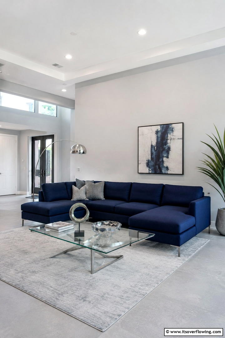 Contemporary Chic in Grey and Blue - 30 Navy Blue and Grey Living Room Ideas for Sophisticated Style