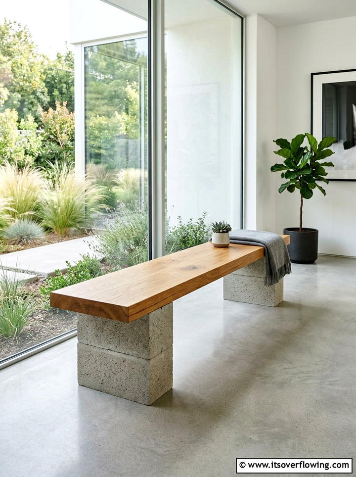Contemporary Concrete Block Bench - 25 front porch ideas with bench seating