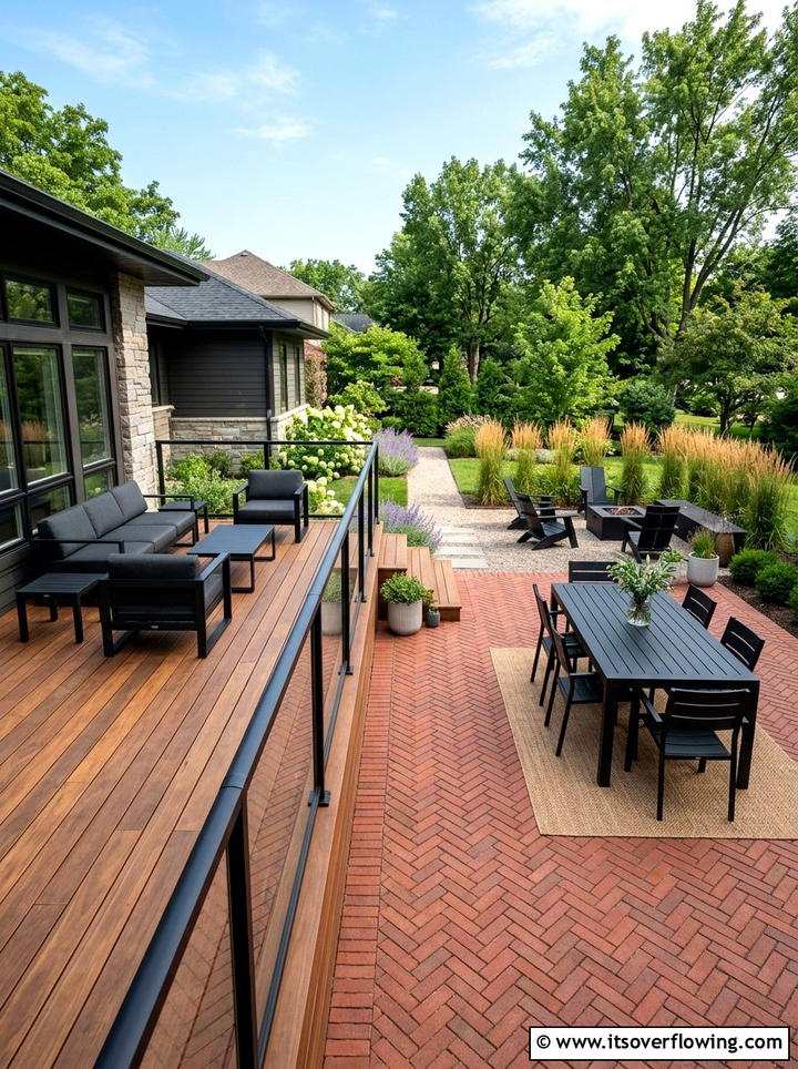 Contemporary Deck And Brick Patio - 25 garden design ideas with deck and patio