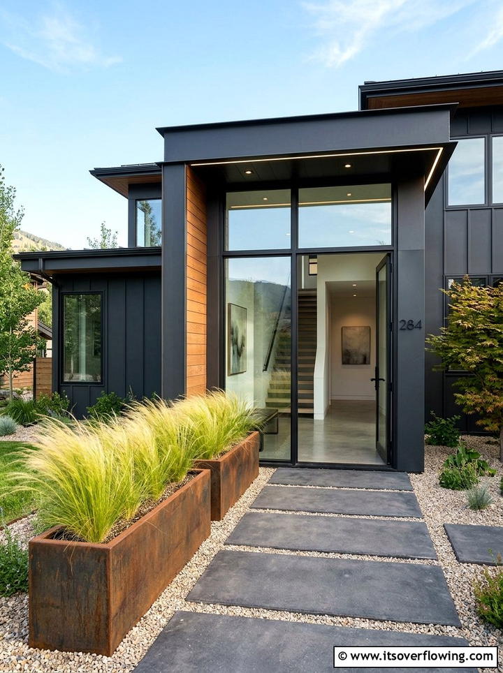 Contemporary Front Entry - 25 front porch ideas with window boxes