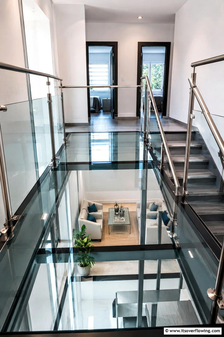 Contemporary Glass Landing - 30 Stair Landing Ideas to Maximize Functional Spaces