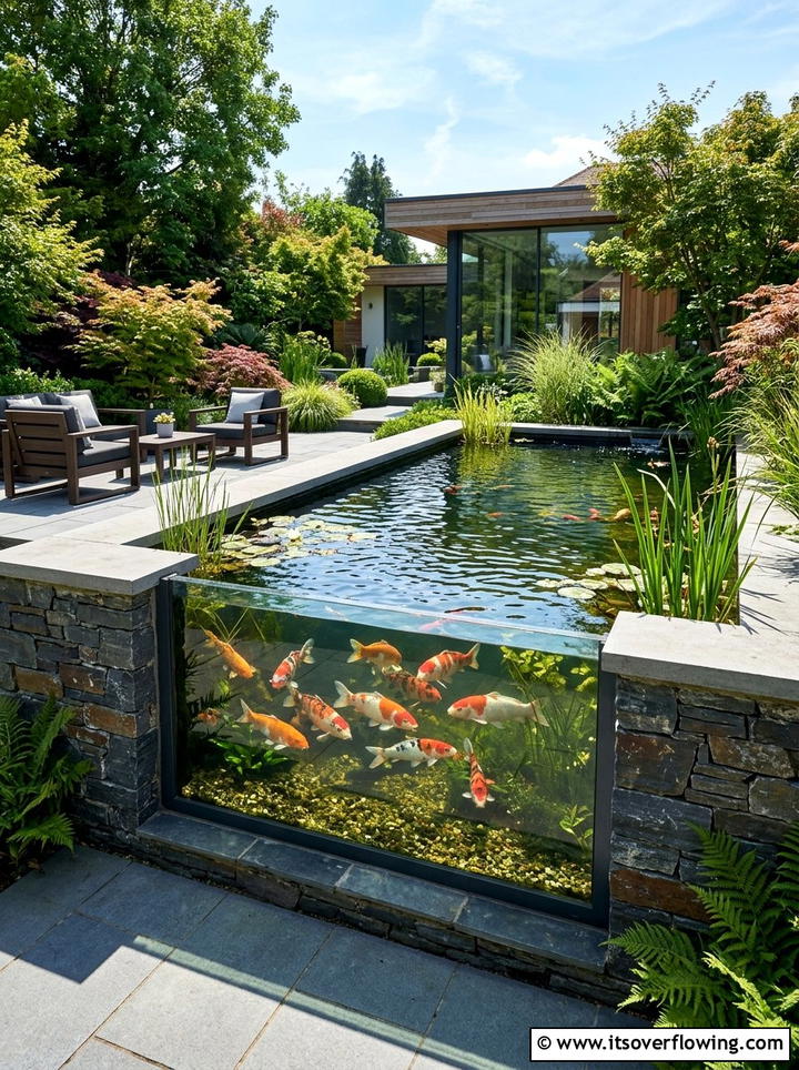 Contemporary Glass Pond - 25 backyard ideas with pond