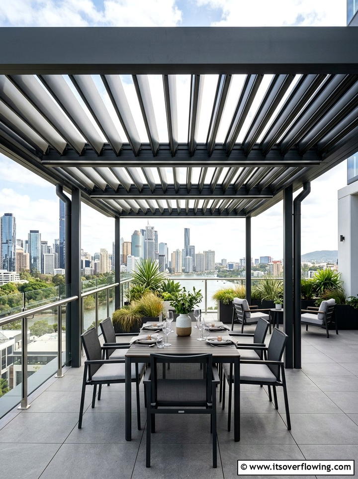 Contemporary Louvered Roof Pergola - 25 backyard ideas with pergola
