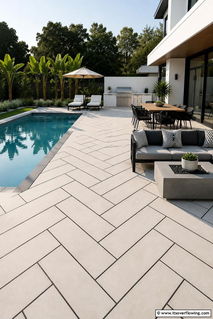 Contemporary Pattern Statements - 30 Pavers Around Pool Ideas for a Sleek and Safe Design