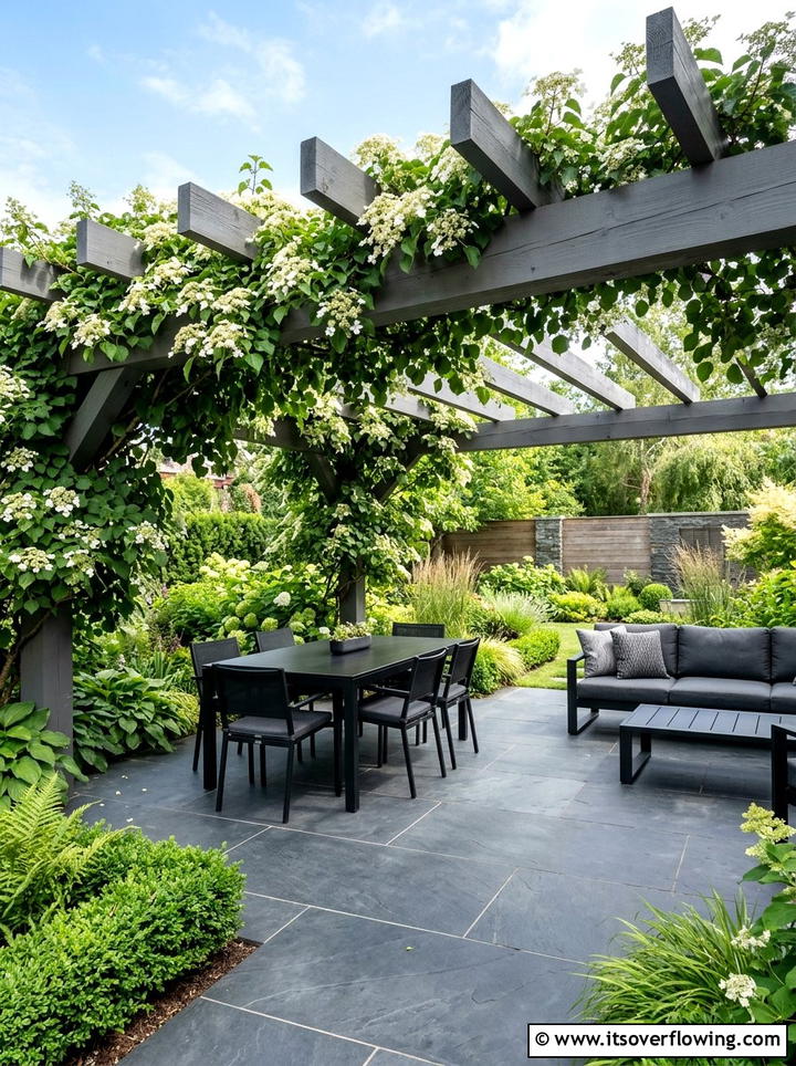 Contemporary Pergola With Hydrangea Petiolaris - 25 garden design ideas with pergola and vines