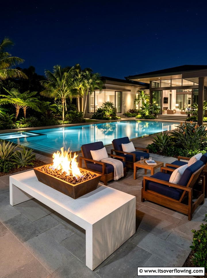 Contemporary Poolside Patio - 25 backyard decorating ideas with tabletop fire bowls