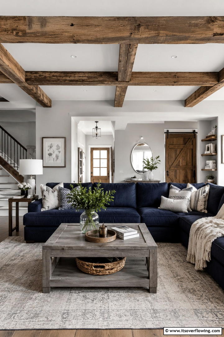 Contemporary Rustic in Navy and Grey - 30 Navy Blue and Grey Living Room Ideas for Sophisticated Style