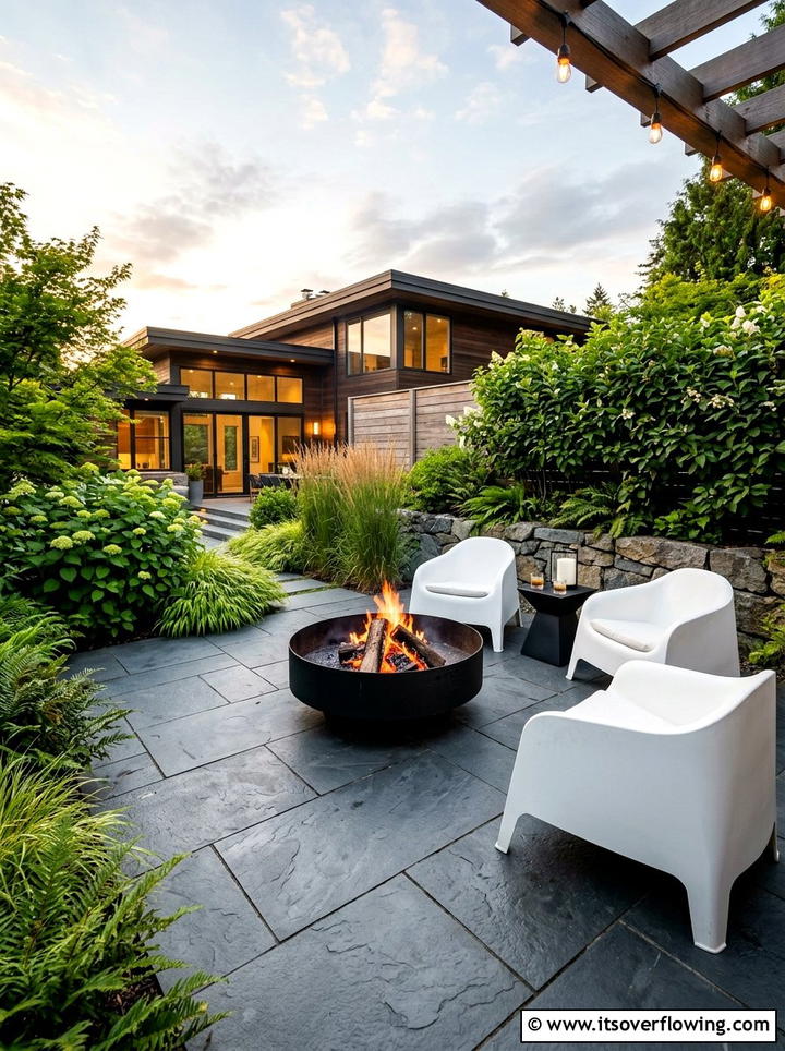 Contemporary Slate Fire Bowl Patio - 25 small garden ideas with fire bowl