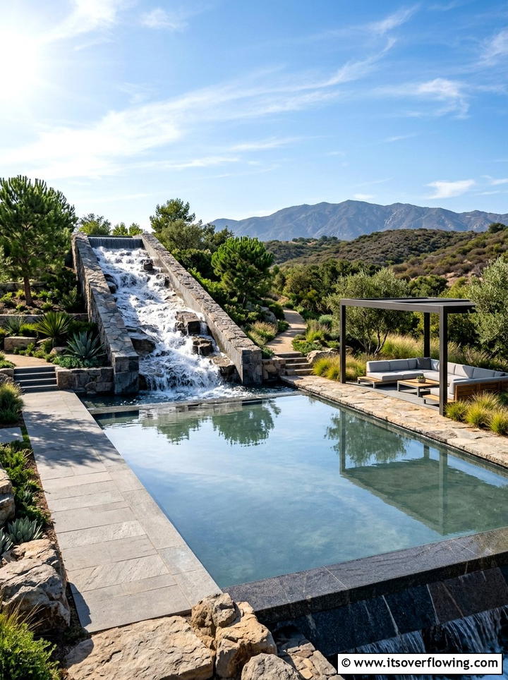 Contemporary Spillway Waterfall - 25 garden ideas with waterfall