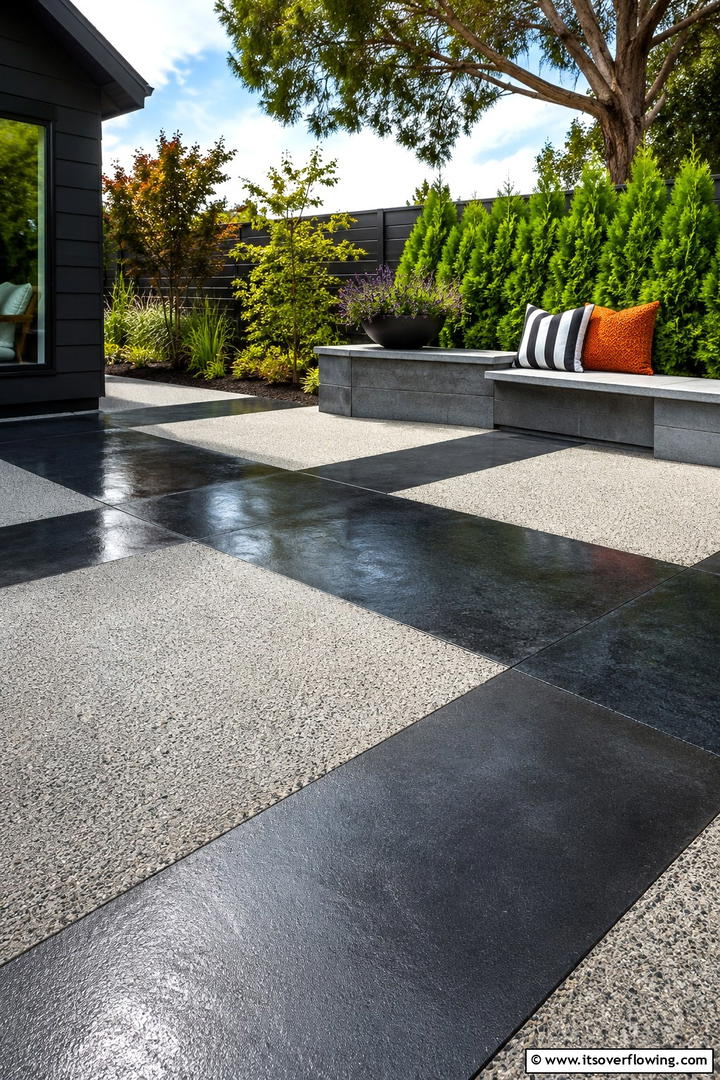 Contemporary Texture Play - 30 Painted Concrete Patio Ideas for Colorful Outdoor Floors