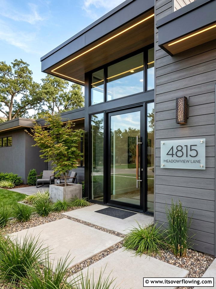 Contemporary glass address plaque - 25 front porch ideas with house numbers