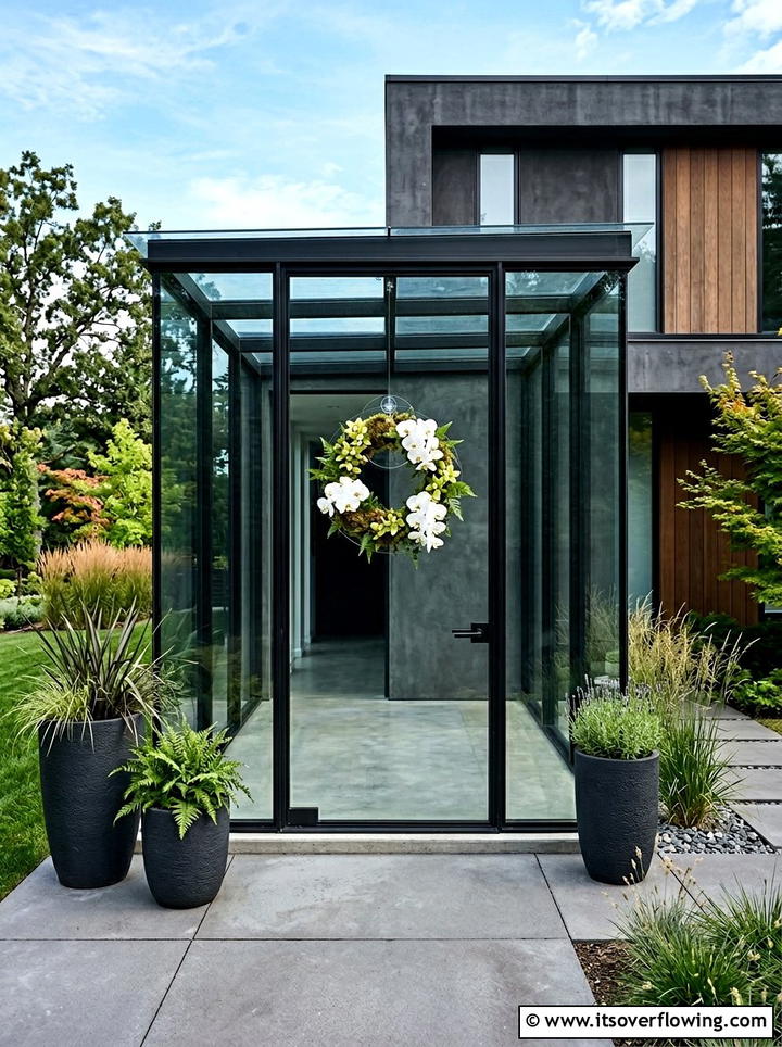 Contemporary glass door porch - 25 front porch decor ideas with floral wreath