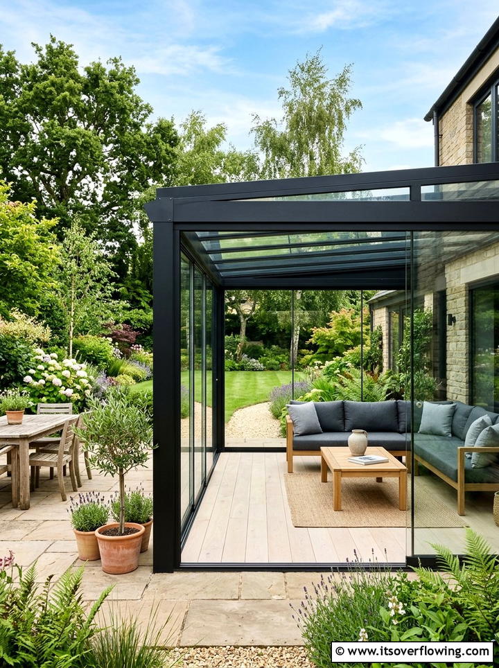 Contemporary glass veranda - 25 creative garden ideas with outdoor party zones