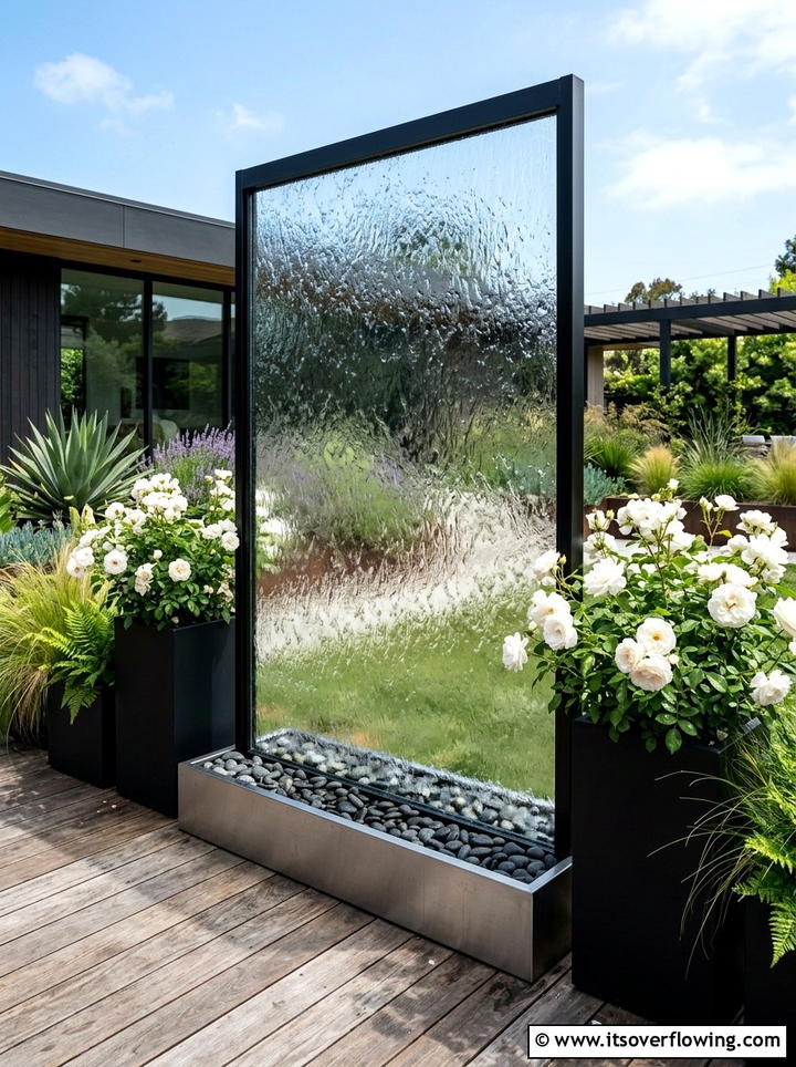 Contemporary glass water wall - 25 garden ideas with fountain