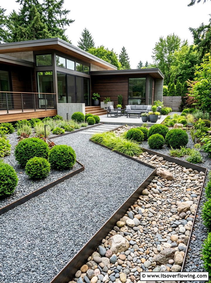 Contemporary gravel creek bed - 25 garden design ideas with dry creek beds