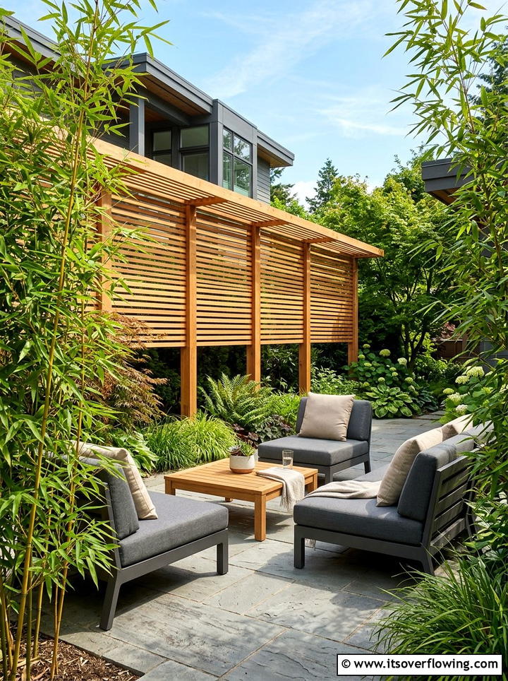 Contemporary horizontal slat trellis - 25 garden design ideas with trellis walls