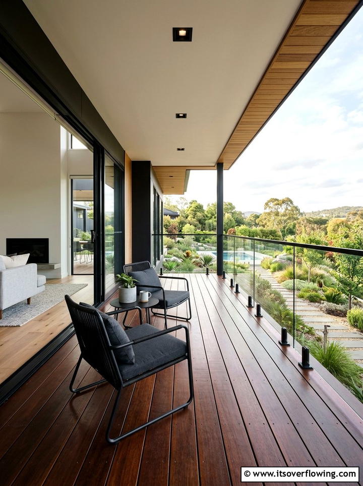 Contemporary porch mahogany decking - 25 front porch ideas with wood floor