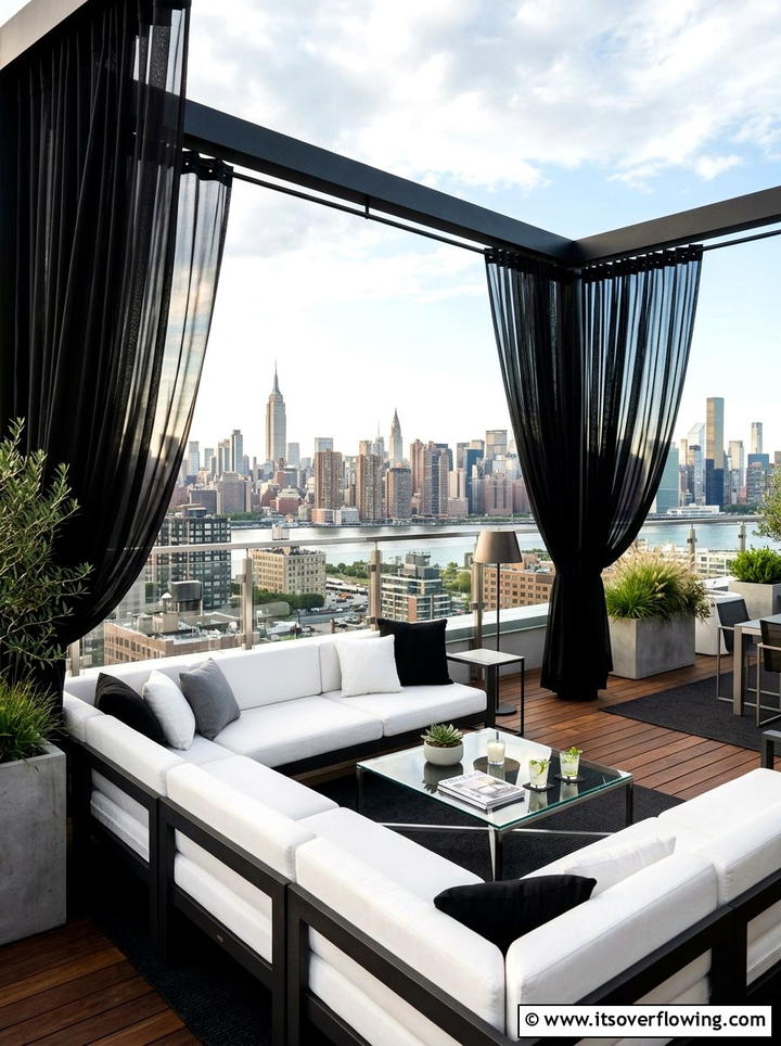 Contemporary rooftop with black curtains - 25 backyard decorating ideas with outdoor curtains
