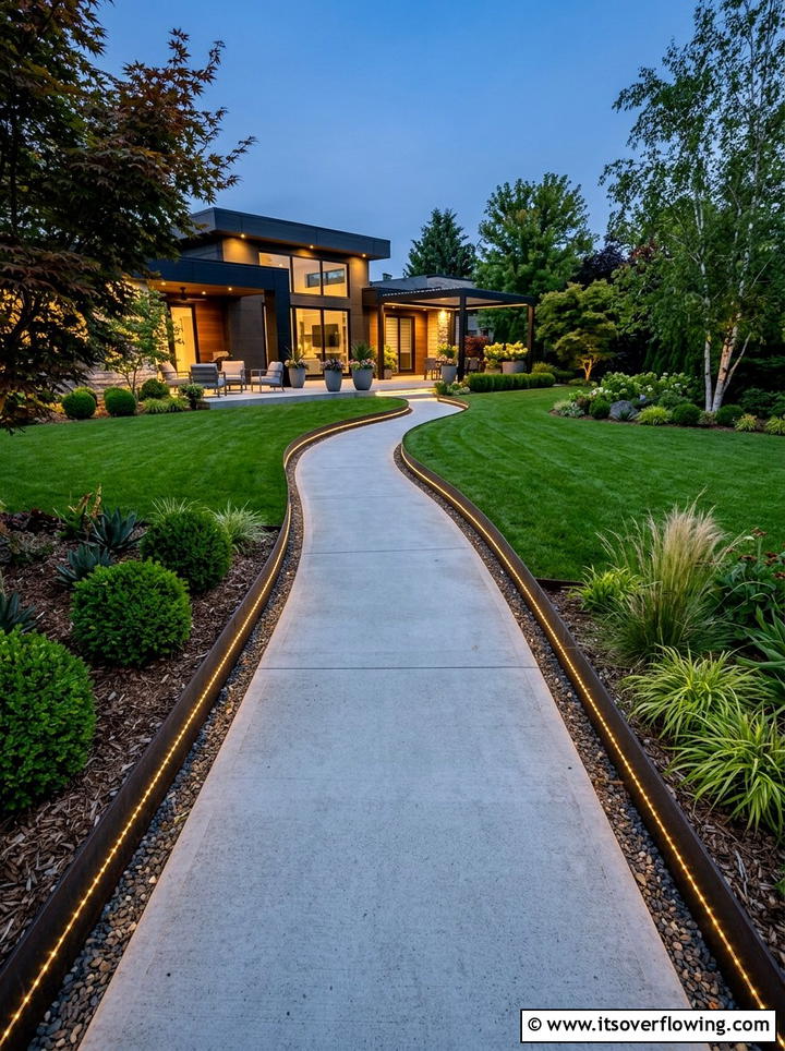 Contemporary yard with low level lighting - 25 creative garden ideas with fairy light pathways