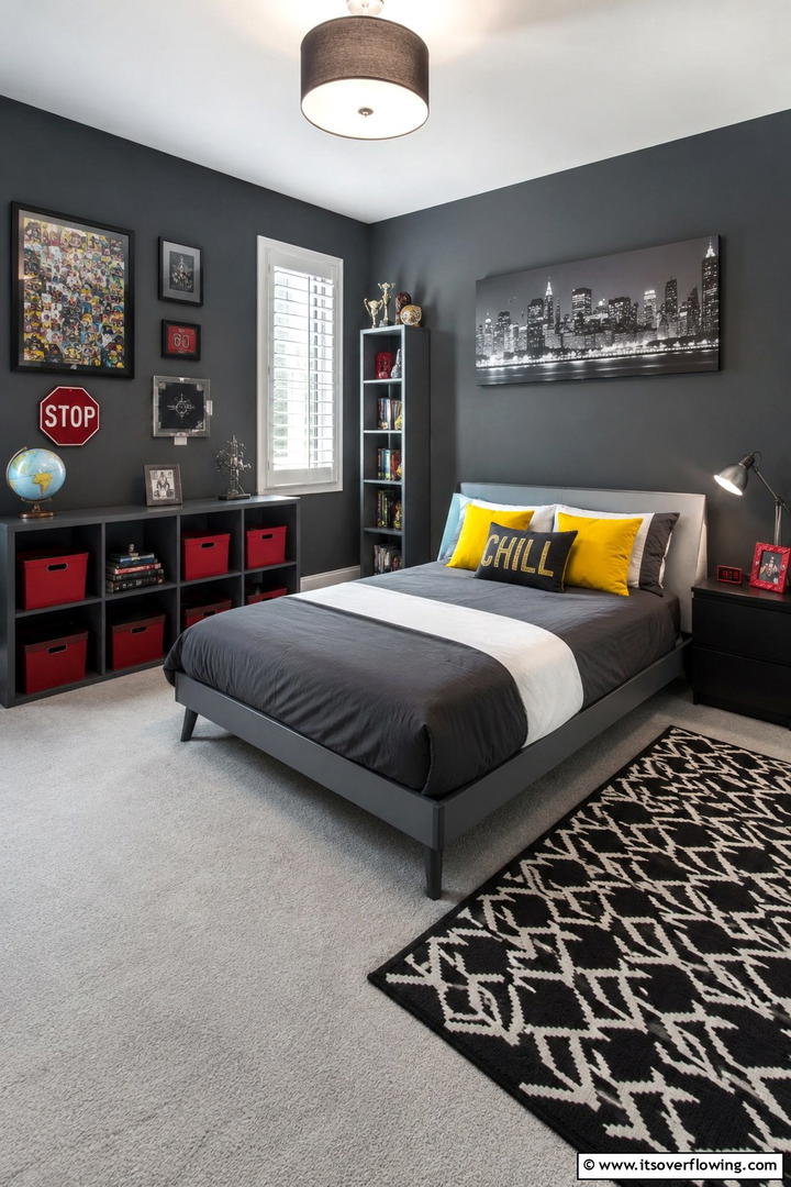 Cool Gray with Pops of Color - 25 Boys Room Paint Ideas for Fun and Creativity