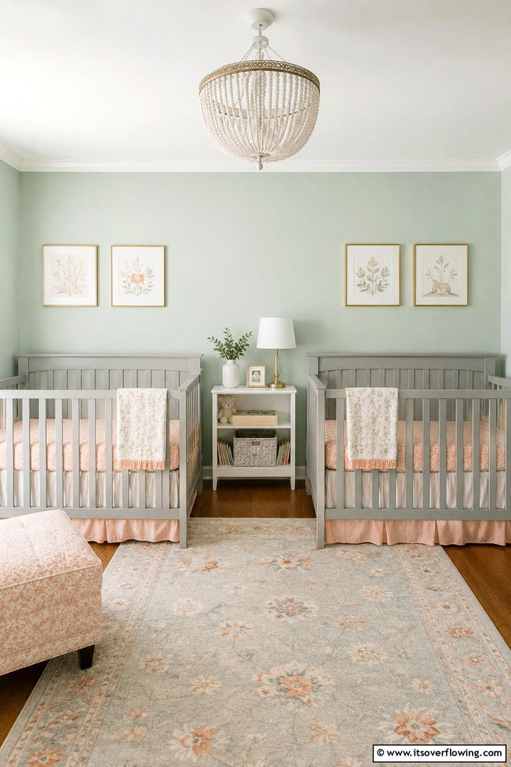 Coordinated Color Harmony - 30 Twin Nursery Ideas for Stylish & Functional Baby Spaces