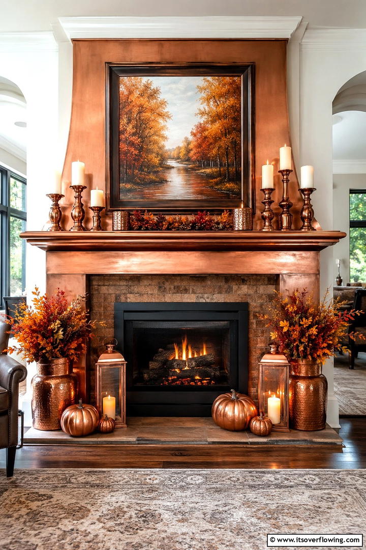 Copper Accent Fireplace - 50 Fall Fireplace Decor Ideas to Warm Autumn Gatherings