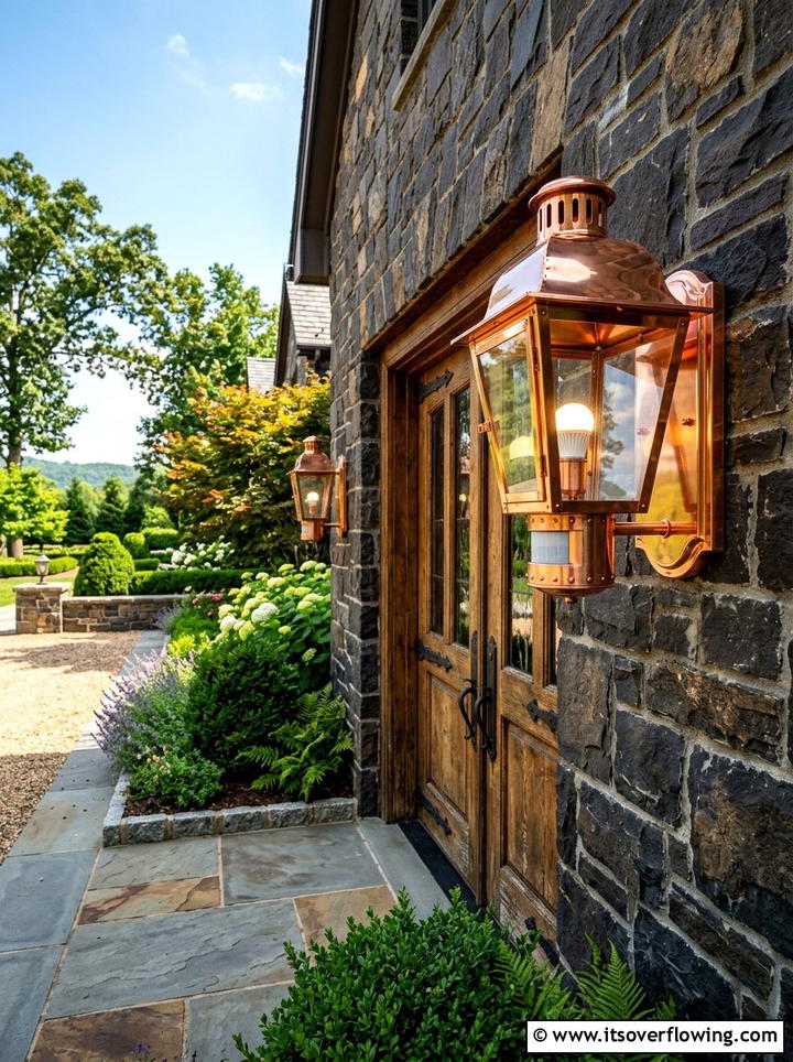Copper Finish Outdoor Motion Light - 25 front porch ideas with motion lights