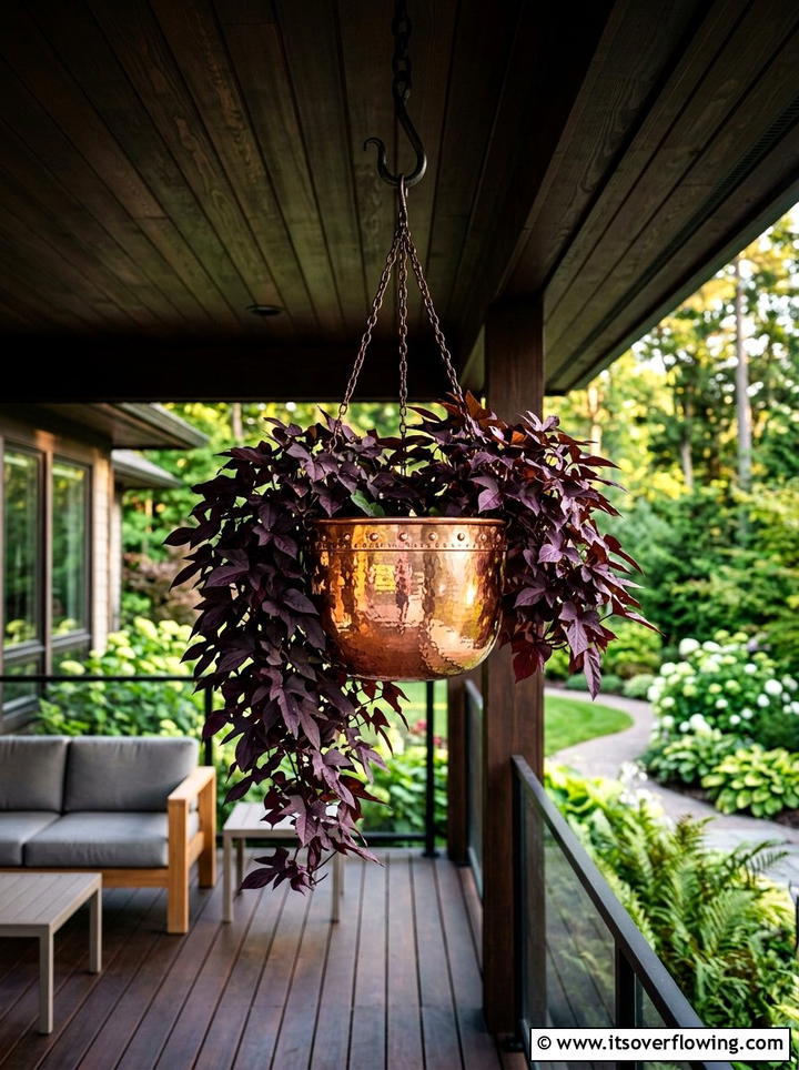 Copper Hanging Planter - 25 garden ideas with hanging planters
