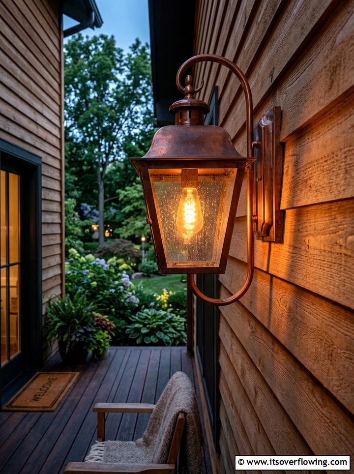 Copper Outdoor Light - 25 front porch decor ideas with rustic accents
