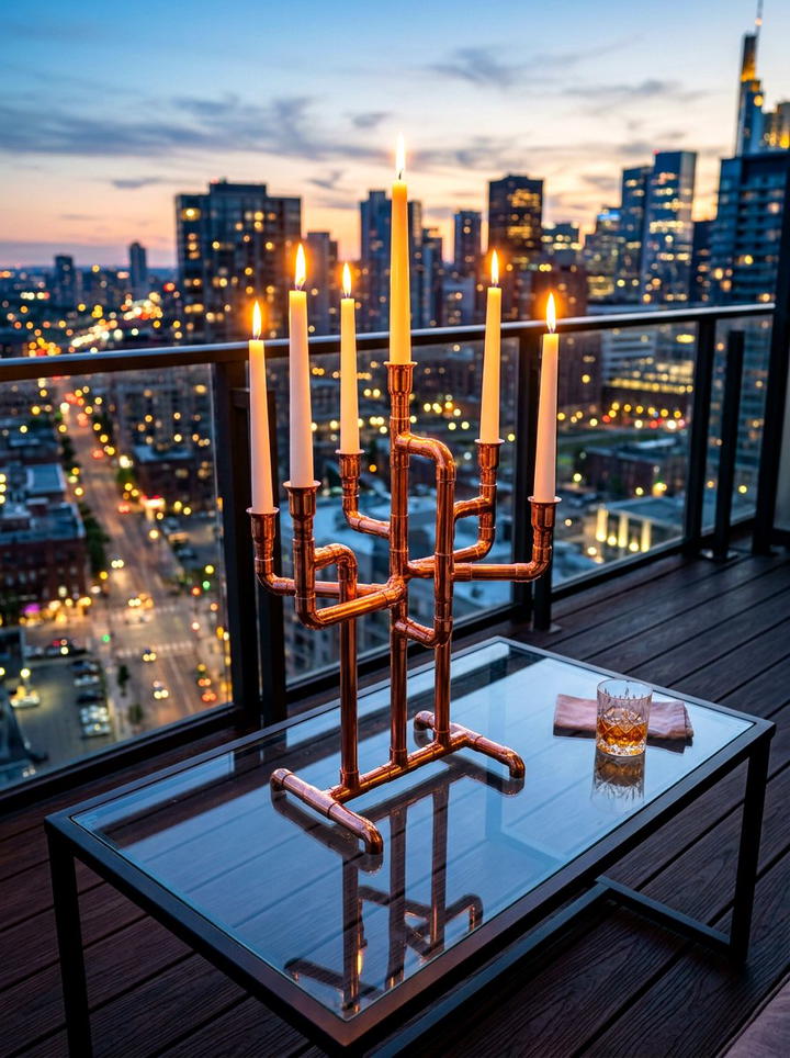 Copper Pipe Candelabra - 25 backyard decorating ideas with candle holders