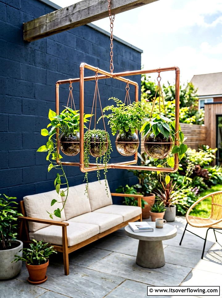 Copper Pipe Plant Hanger - 25 backyard ideas with vertical garden