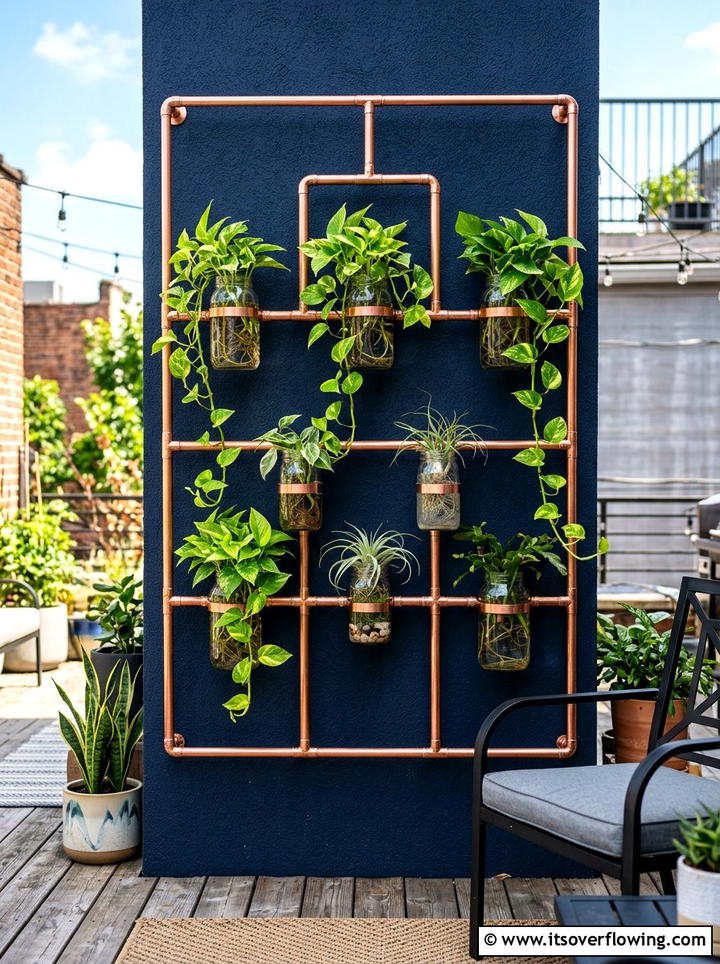 Copper Pipe Plant Holder - 25 creative garden ideas with wall mounted planters
