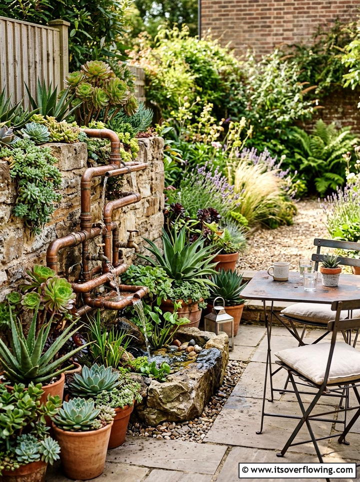 Copper Pipe Waterfall - 25 small garden ideas with water feature