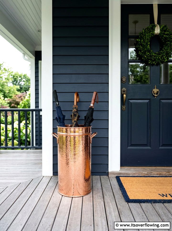 Copper Plated Umbrella Bin - 25 front porch ideas with umbrella stand