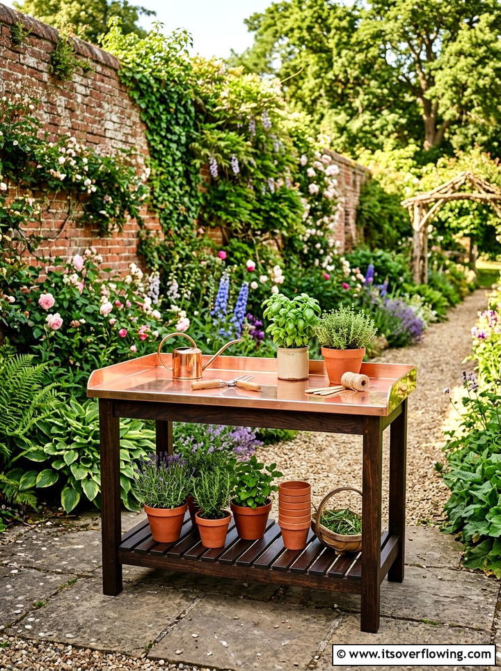 Copper Potting Bench - 25 upcycled garden ideas with potting benches